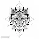 Celestial Fox with intricate mandala and compass design and floral work tattoo design idea