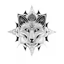 Celestial Fox with intricate mandala and compass design and floral work tattoo design idea