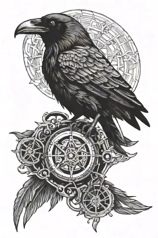 raven with helm of awe tattoo design idea