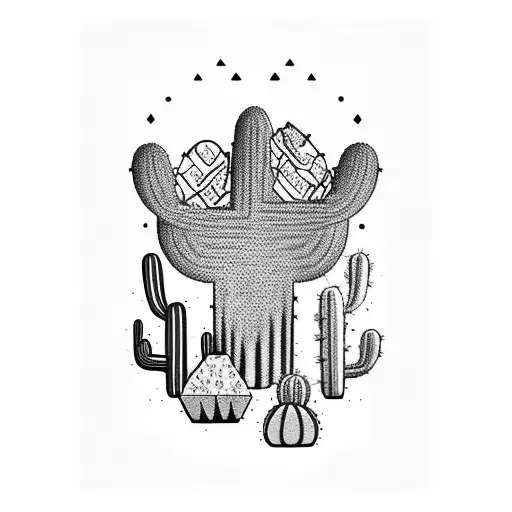 Cactus in dessert stoner rock style sleeve tattoo design idea