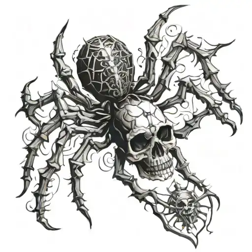 Spider with skull chest tattoo female gothic with a lot of details tattoo design idea