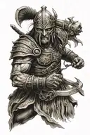 create an image of an ancient phoenician warrior with the face of "Disturbed The Guy" from the band "Disturbed"  with a  tattoo design idea