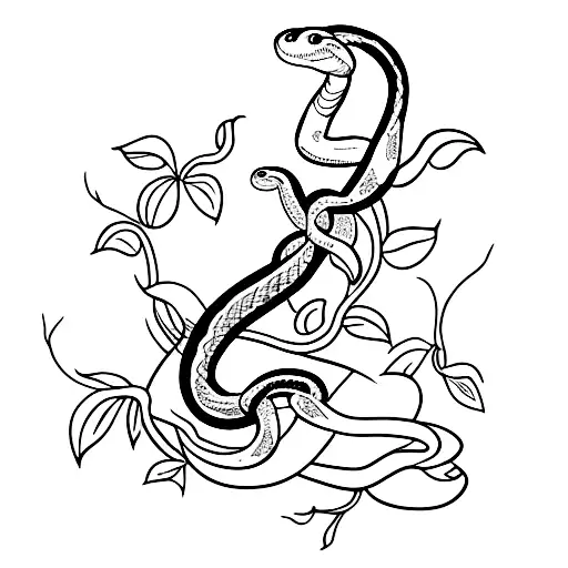 snake with vines and flowers tattoo design idea