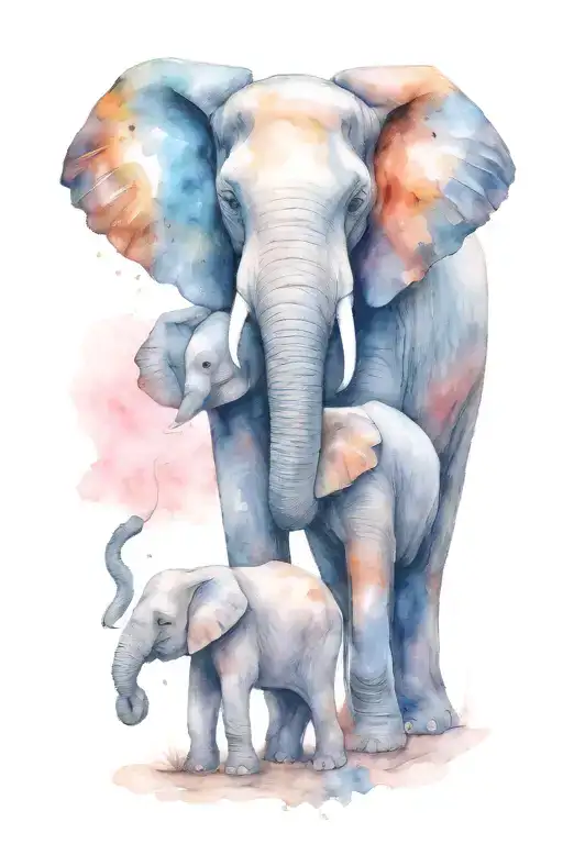mother elephant and two kids under the night scene tattoo design idea