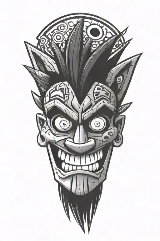 crash bandicoot with aku aku mask and with smash box  tattoo design idea