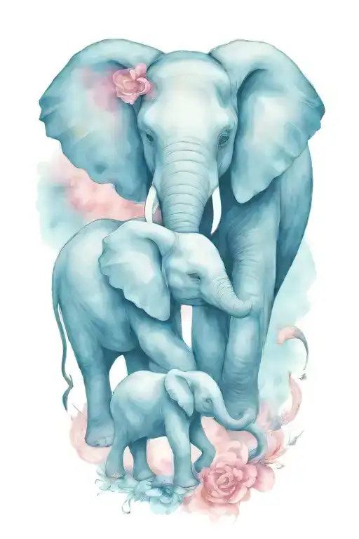 baby elephants moon merging together tattoo design idea