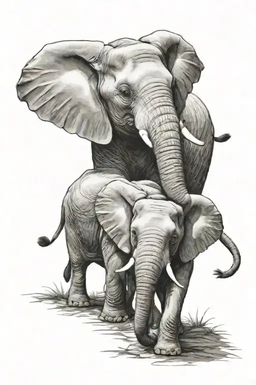 sibling elephants holding trunks tattoo design idea