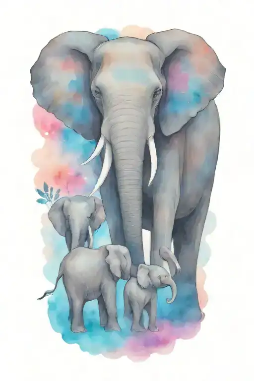 elephant and her two kids. under full moon surrounded tattoo design idea