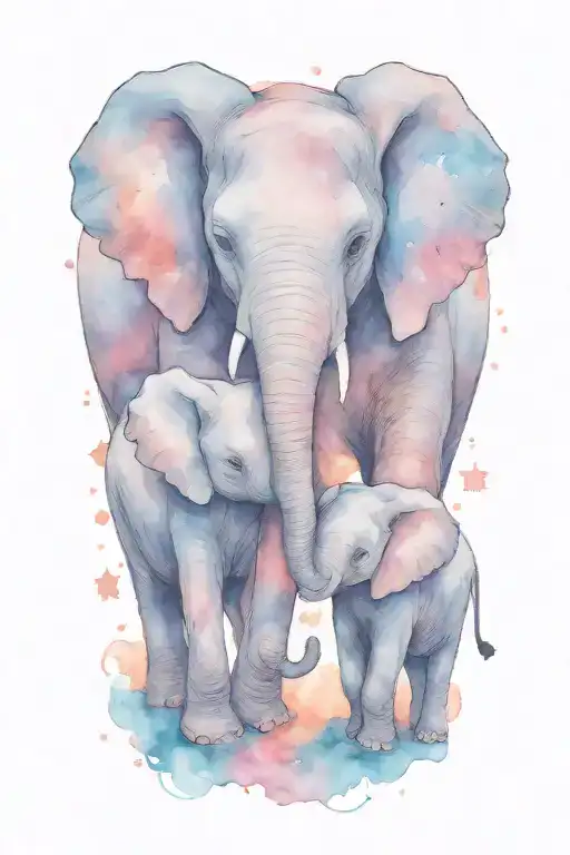 baby elephants moon merging together tattoo design idea