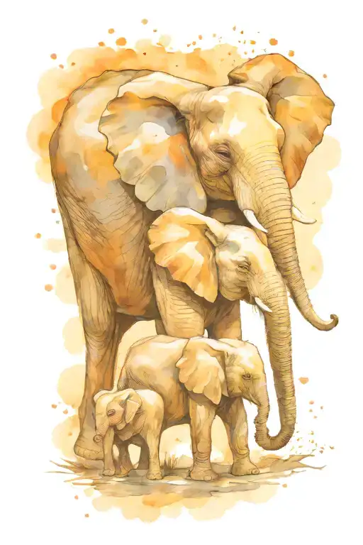 mother elephant with her two children in the moonlight tattoo design idea