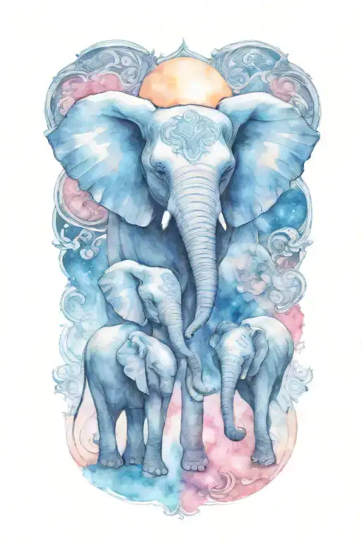 baby elephants moon merging together tattoo design idea