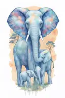 mother elephant and two kids African forestry with large full moon and trees in the background  tattoo design idea