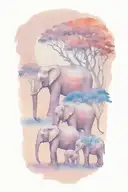 mother elephant and two kids African forestry with large full moon and trees in the background  tattoo design idea