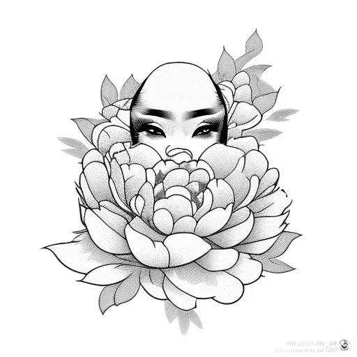 Japanese geisha with peonies tattoo design idea