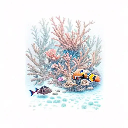 Scuba diver exploring a coral reef with roses growing out of it tattoo design idea