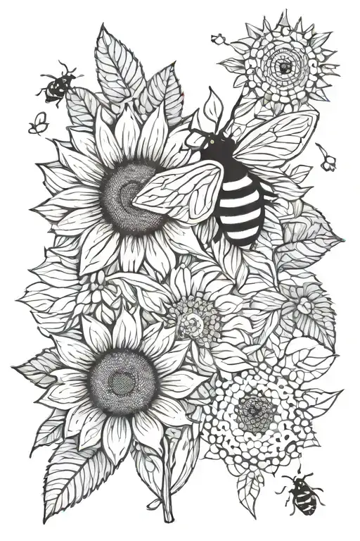 sunflower with ladybugs with birthdays tattoo design idea