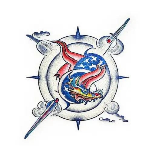 Aerospace themed sleeve with dragon tattoo design idea