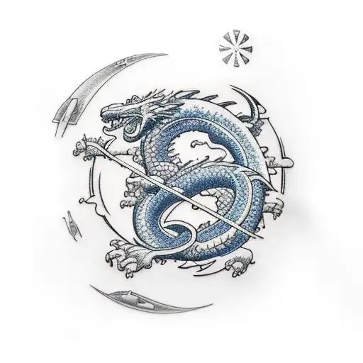 Aerospace themed sleeve with dragon tattoo design idea