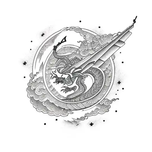 Aerospace themed sleeve with dragon tattoo design idea