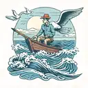 a rowing boat on the waves with seagulls flying tattoo design idea