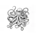 octopus feminine thin flowers tattoo design idea