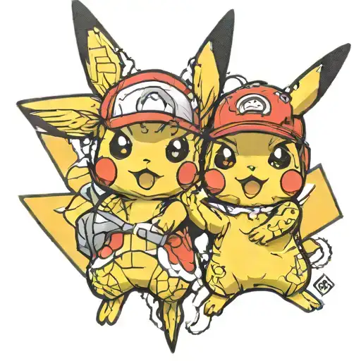 Ash and pikachu hughing each other tattoo design idea