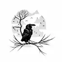 raven with branches cherry tree tattoo design idea