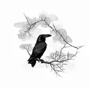 raven with branches cherry tree tattoo design idea