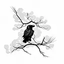 raven with branches cherry tree tattoo design idea