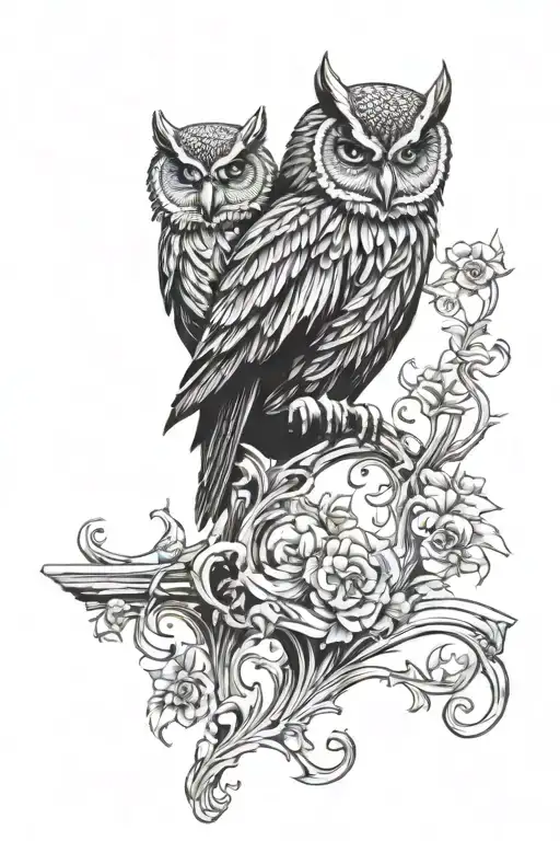 owl perched on top tattoo design idea