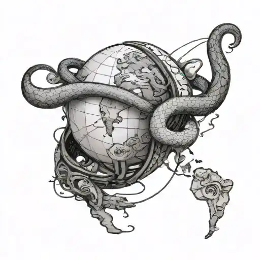A pharmacist traveling the world with a snake wrapped around a globe tattoo design idea