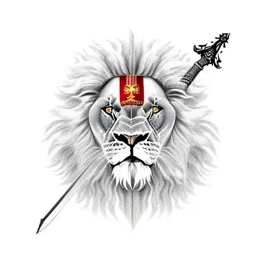persian lion, sun and sword flag  tattoo design idea