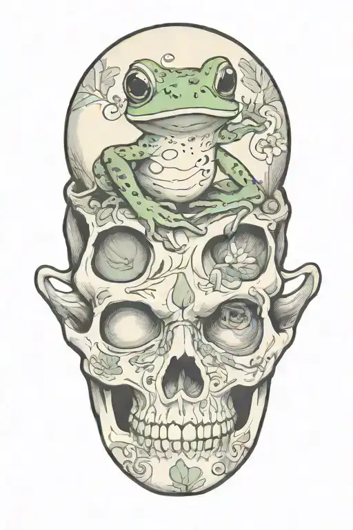 frog on skull in the style of salvador dali  tattoo design idea