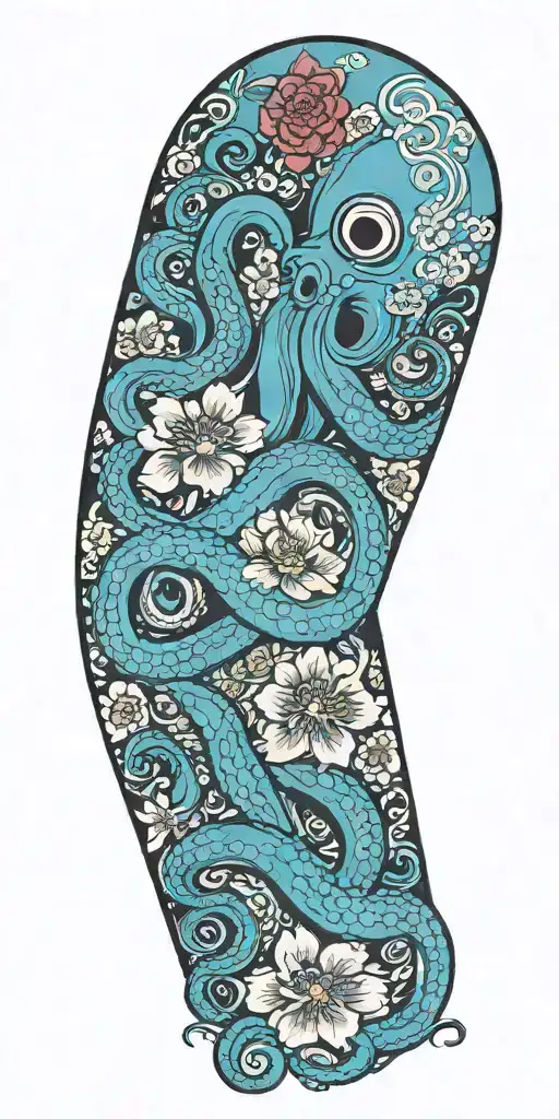 goth octopus wrapped around flowers tattoo design idea