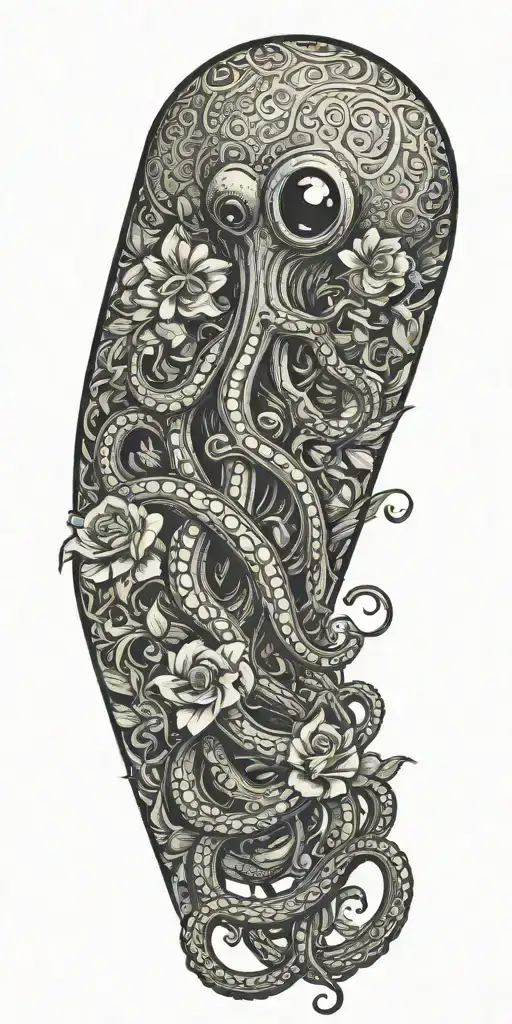 goth octopus wrapped around flowers tattoo design idea