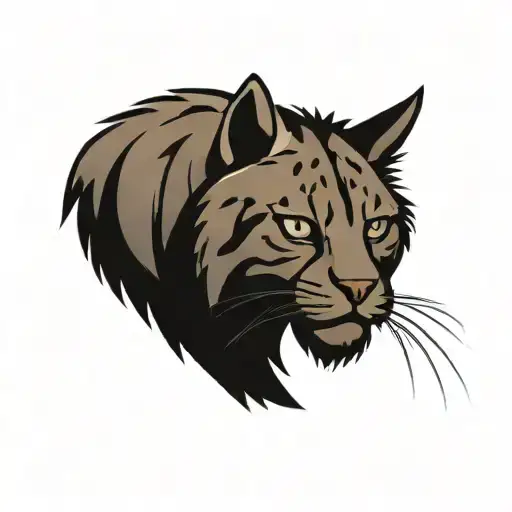 a childrens book character style bobcat. Just the head of the bobcat. His fur has 3 stripes like neopolitan ice cream  tattoo design idea