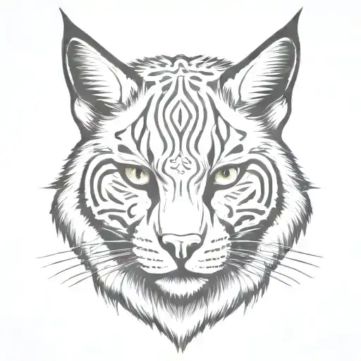 catoon bobcat face. Wide black stripe down his face tattoo design idea