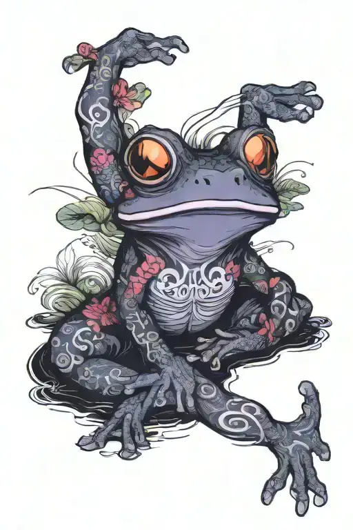 goth frogman with tattoos and piercings on lilypad bar  tattoo design idea