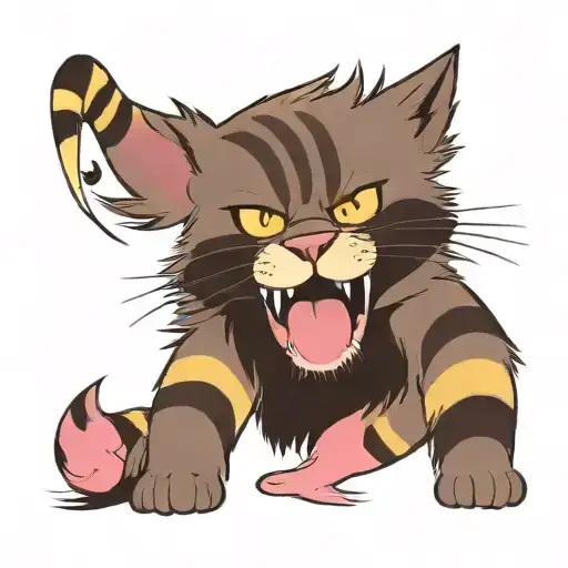  junkyard cat WITH SCAR ON FACE AND GOLD EAR  RING. Just the head of the bobcat. His fur has neopolitan icecreAM STRIPES tattoo design idea