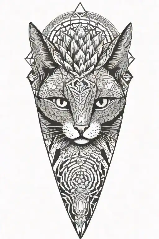 cat cactus acid wave triangle fractals tattoo design idea