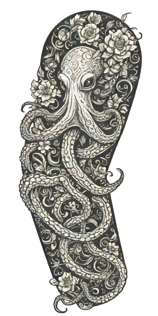 goth octopus wrapped around flowers tattoo design idea