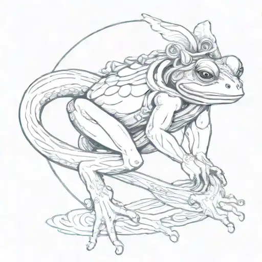 the greek god hermes in a frog form carrying a silk bag tattoo design idea