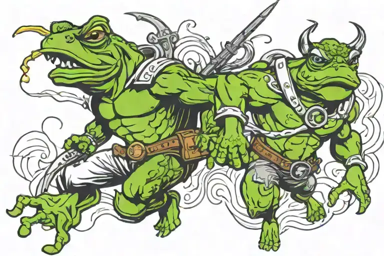frogman greek god vs cowboy tattoo design idea