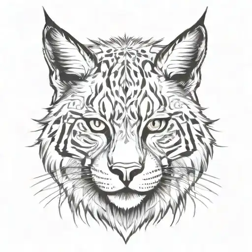 catoon bobcat face. his left ear is pierced with a ring. tattoo design idea