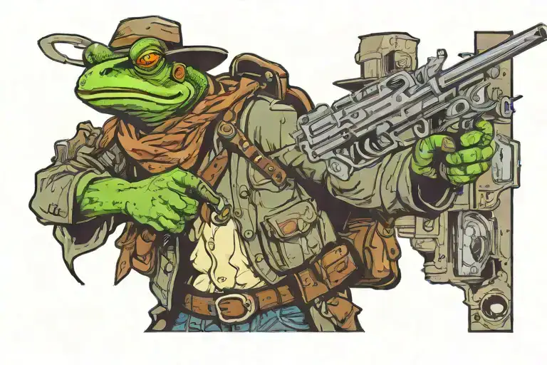 Frogman cowboy holding a revolver tattoo design idea
