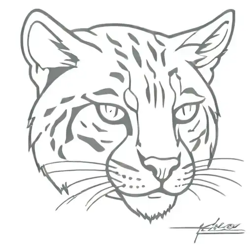 Junkyard bobcat with scar on one eye. Just the head of the bobcat. His fur has 2 big stripes across face. pierce ear tattoo design idea