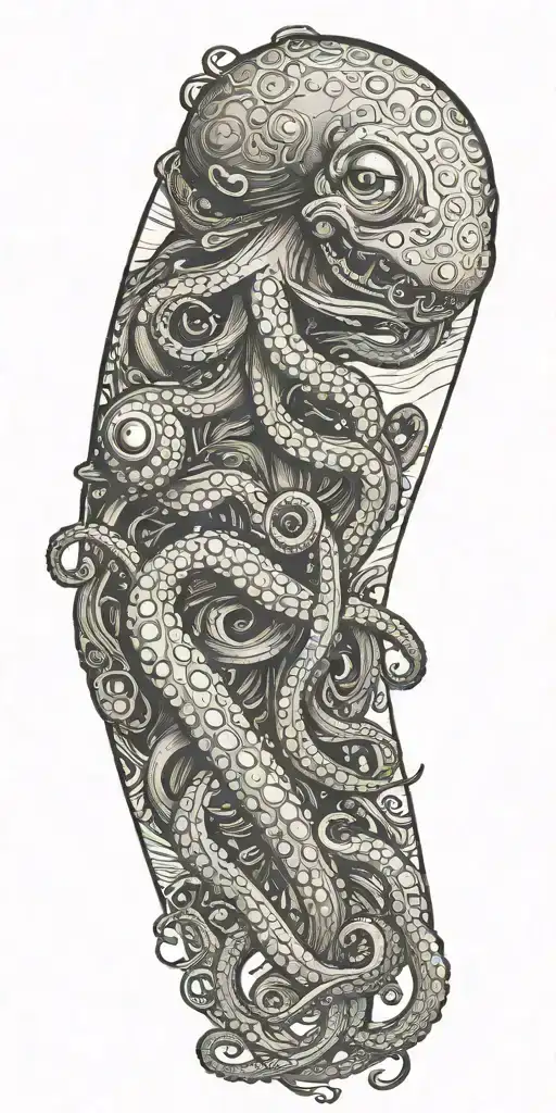 goth octopus carrying a frog tattoo design idea