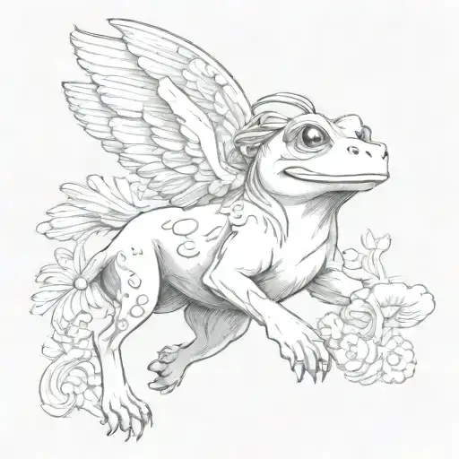 dog running, frog keychain wings, mushroom tattoo design idea