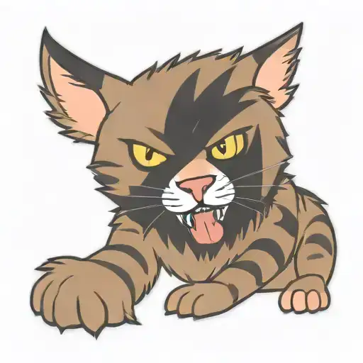 Junkyard bobcat with scar on one eye. Just the head of the bobcat. His fur has 2 big stripes across face. pierce ear tattoo design idea