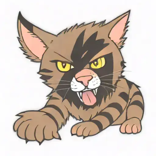 Junkyard bobcat with scar on one eye. Just the head of the bobcat. His fur has 2 big stripes across face. pierce ear tattoo design idea